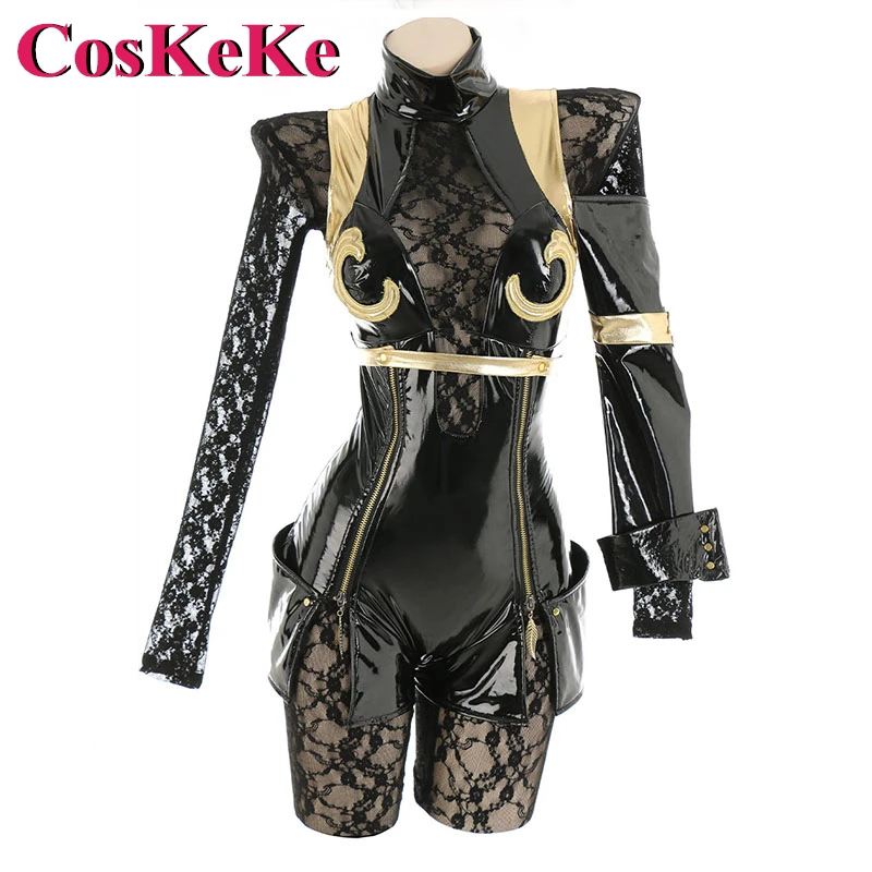 CosKeKe Operator 6O Cosplay Anime Game NieR: Automata Costume Black Patent Leather Bodysuit Uniforms Party Role Play Clothing