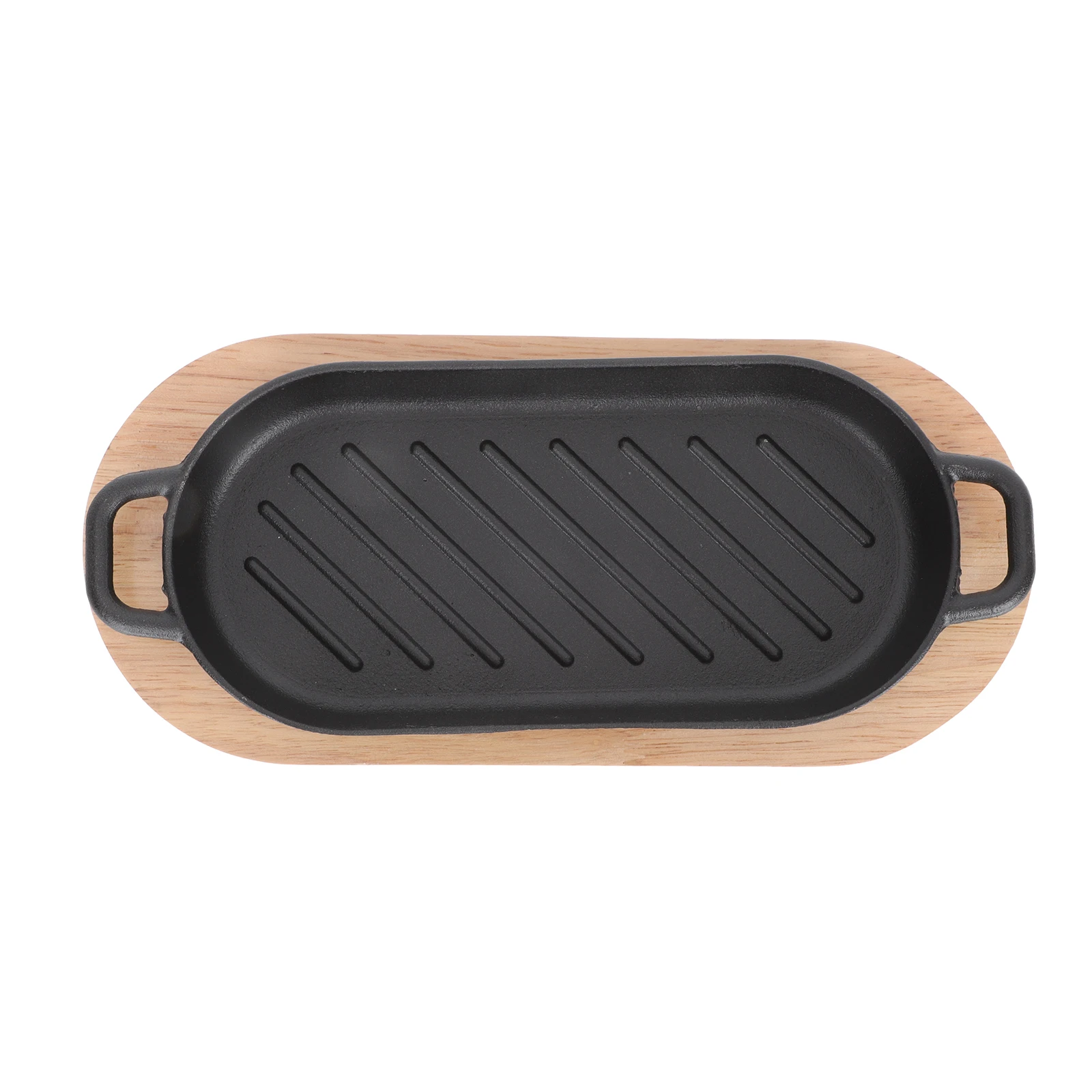 

Cast Iron Grilling Pan 22x11cm Mini Fish Plate Non Stick Steak BBQ Tray Grilled Plates Deep 2cm Wooden Boards Kitchen