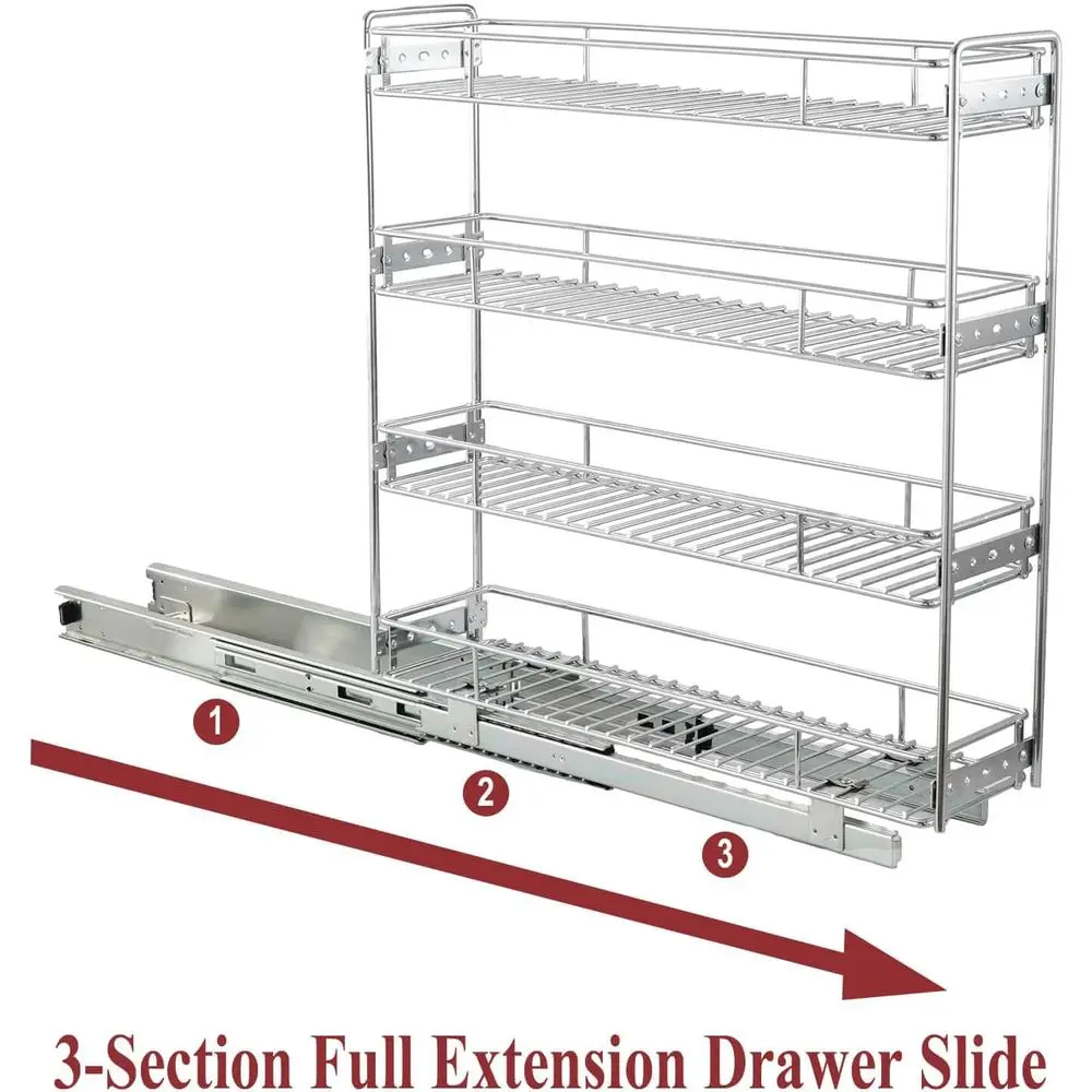 رف توابل رفيع لخزانة المطبخ قابل للسحب، سلال سلكية 5 وات × 21 دي لتنظيم التخزين الفعال في المساحات الضيقة