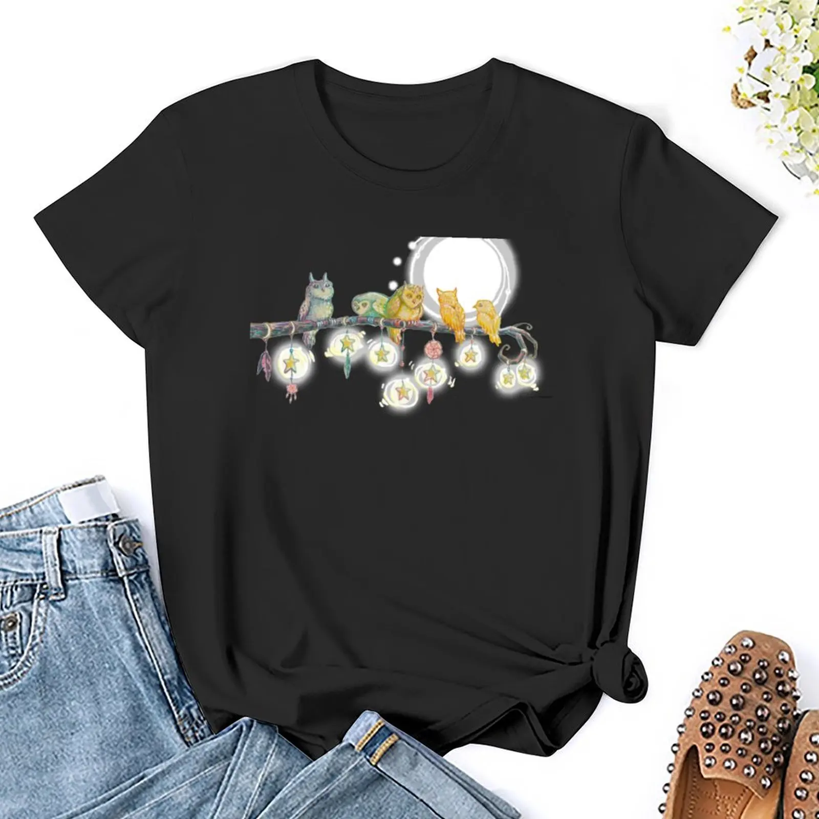 Camiseta estampa animal das corujas do arco-íris extravagantes feminino, top de verão feminino, vestido plus size, sexy, plus size