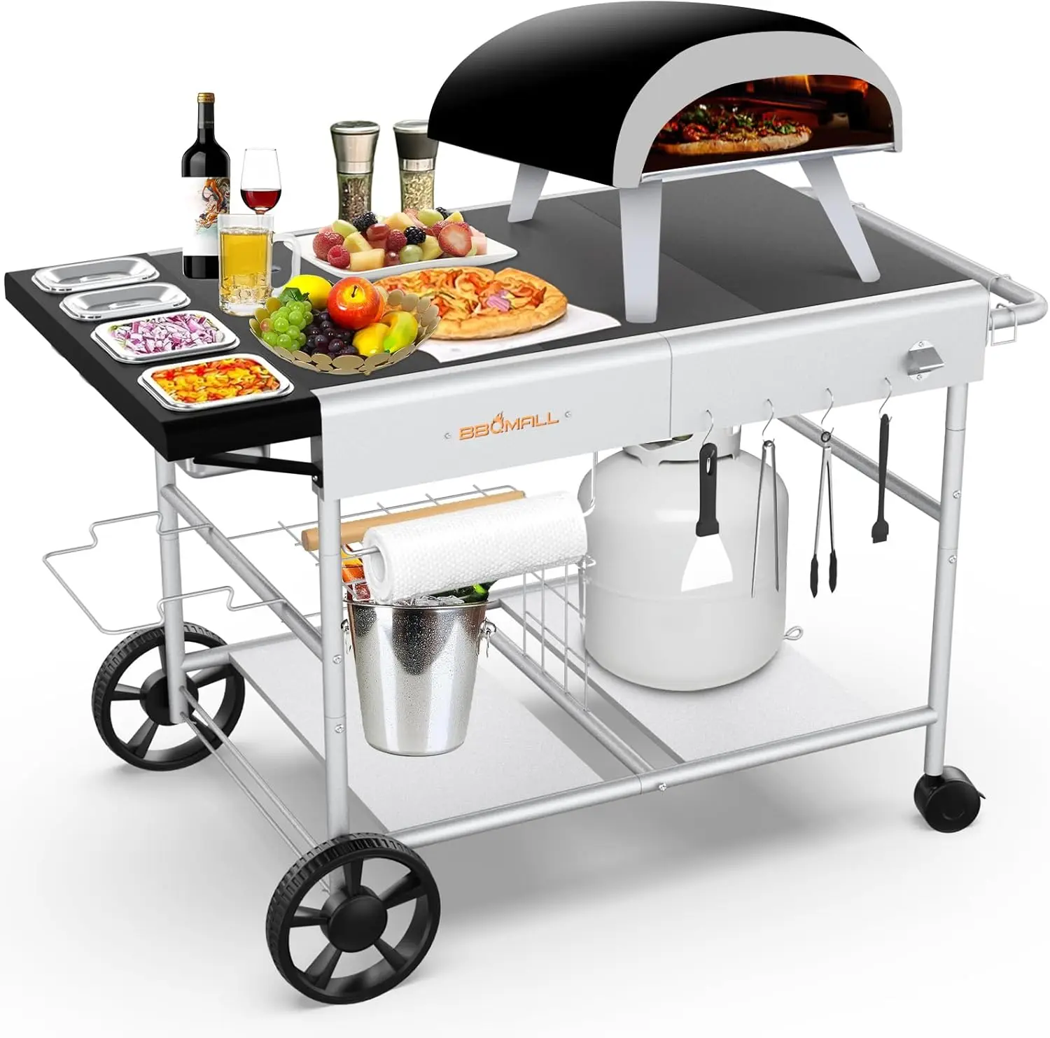 Oven Table Grill Cart for 16& 12 with Pizza Topping Station Movable Food and Prep  Outdoor Grill Table Stand for Ninja