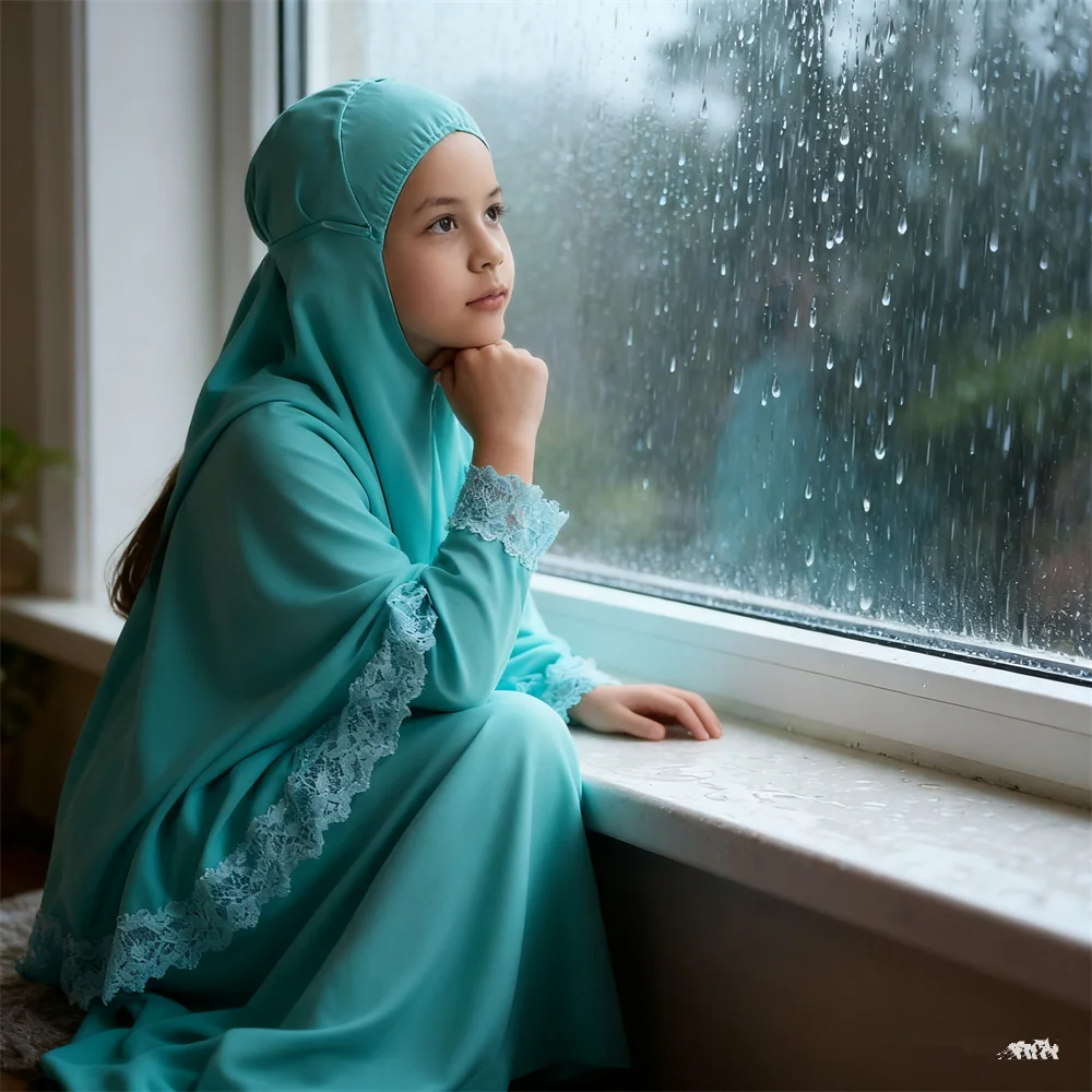 

Eid Hijab Dress Ramadan Hooded Abaya Skirt Set Ramadan Muslim Kids Girls Prayer Garment Niqab Burqa Lace Niqab Jalabiya Khimar