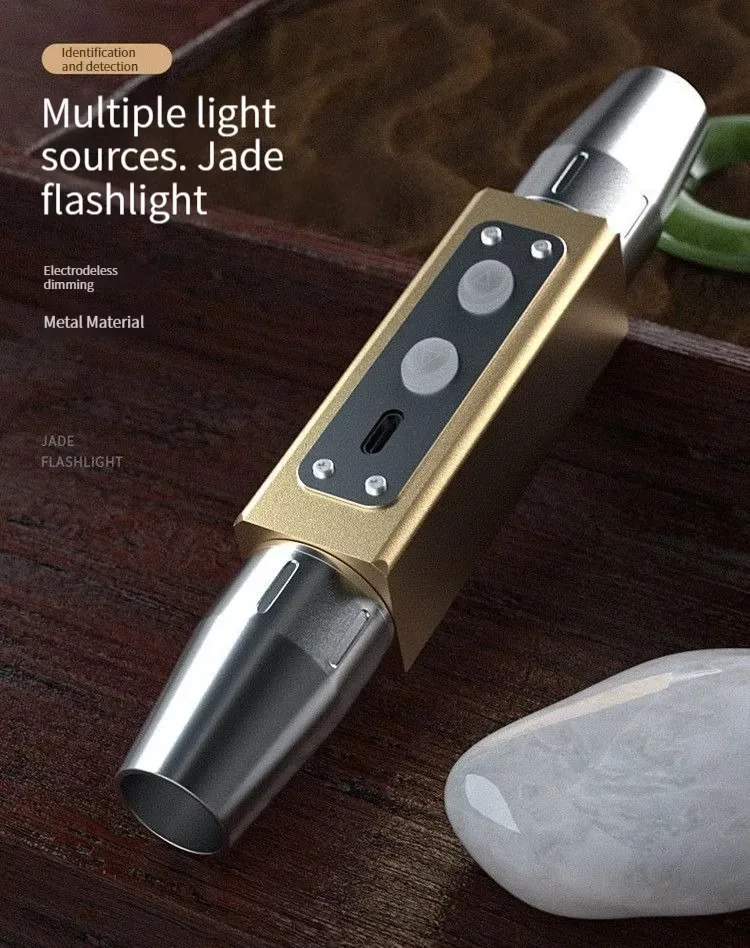 Torcia Pro Per Giada E Gemme 4 Luci: 365nm + 395nm + Bianca + Gialla, Ricaricabile USB, Portatile Per Gioiellieri