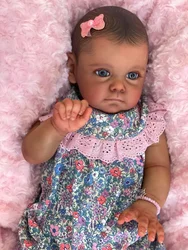Finished Doll 60CM Bebe Reborn Doll Toddler Girl Maggi In Dark Brown Skin Painted Hair Lifelike Multiple Layers Painting 3D Skin