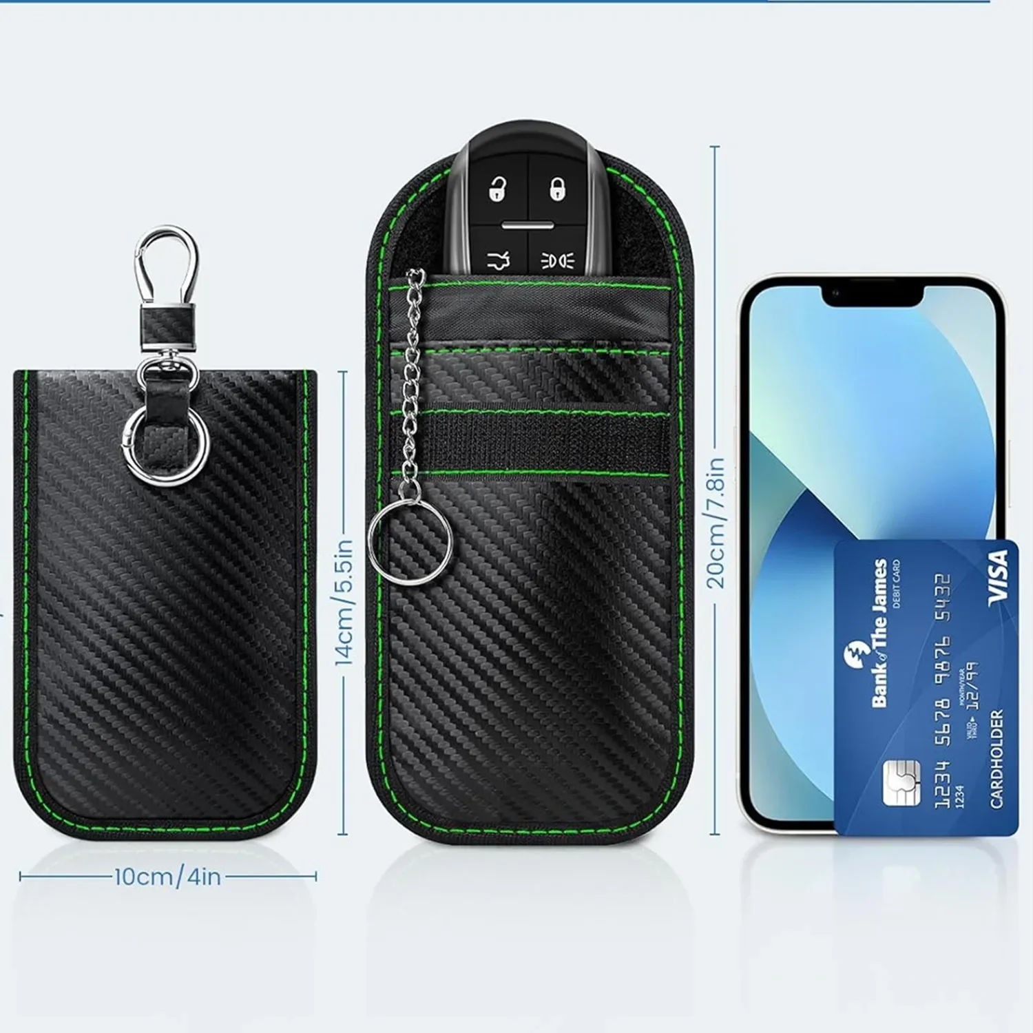 Car Shielding RFID Carbon Fiber Key Pouch Red And Green Anti-Tracking GPS Keyless Automobile Accessory from Mainland China