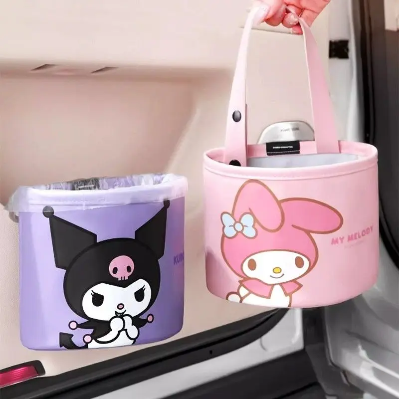 

Sanrio Kuromi New Style Cute Car Trash Can Multifunctional Cartoon Creative Foldable Umbrella Paper Towel Storage Storage Bag