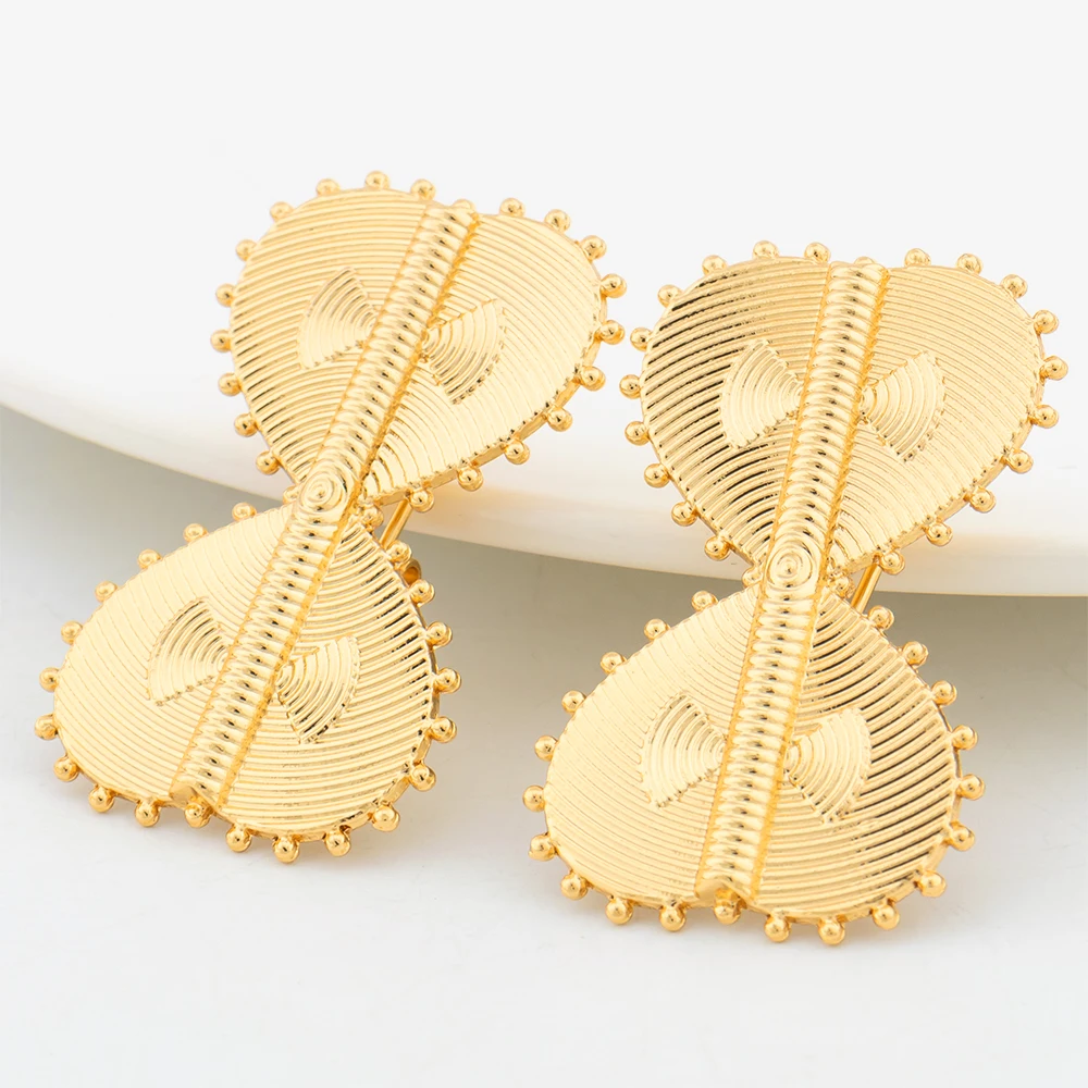 2PCS Jewelry Set for Women Wedding Bride Gifts 18k Gold Plated Earrings and Ring Jewelry Accessories African Map Clip Earrings