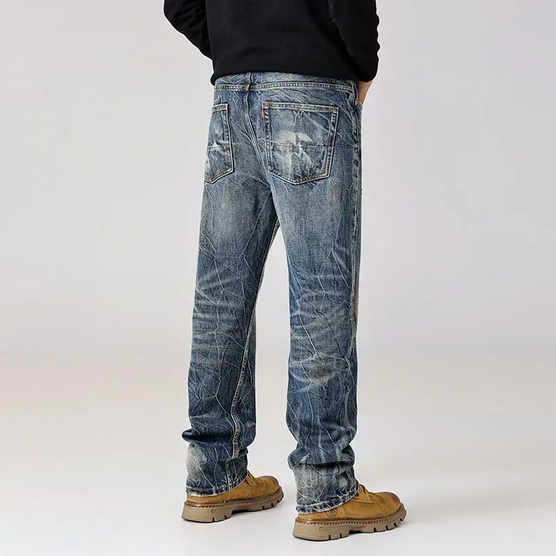 

Высококачественные мужские джинсы с кисточками в стиле ретро, модные уличные повседневные прямые брюки, тяжелые брюки