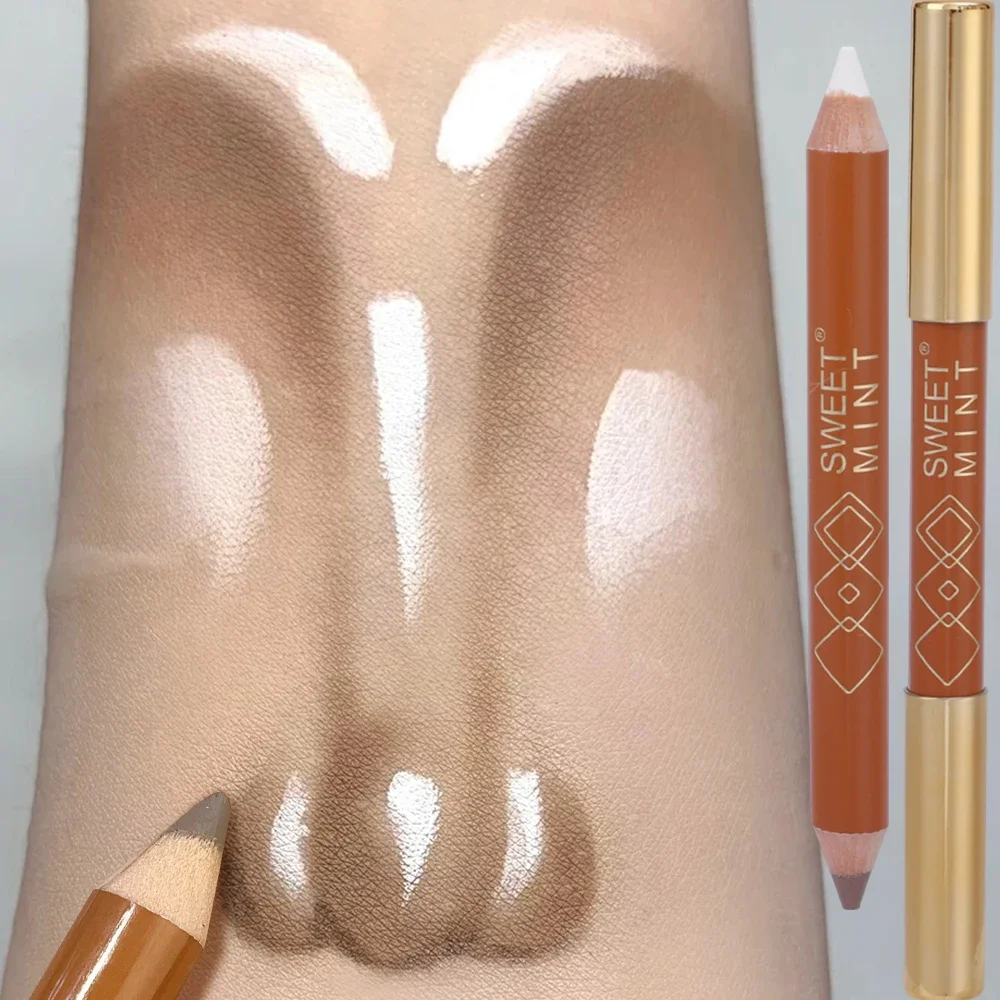 Double-End Contour Highlighter Maquiagem Vara, Lasting Brightening, 3D Nose Shadow, Sculpting Pen, Matte Concealer, Corrector Cosméticos