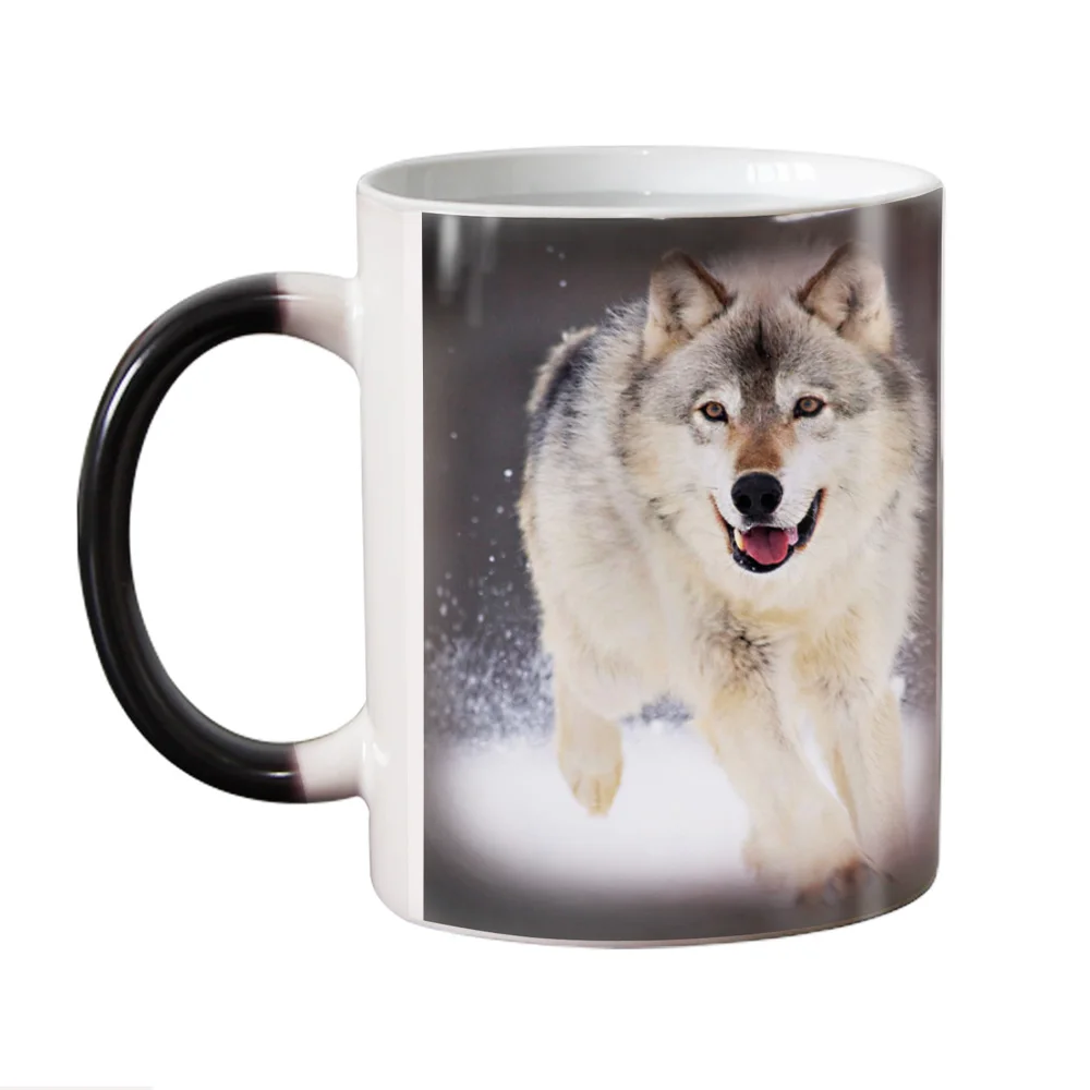 Funny Wolf Animal Heat Sensitive Coffee Mug Cup Ceramic Magic Color Changing Tea Milk Cups Beer Glass 11OZ