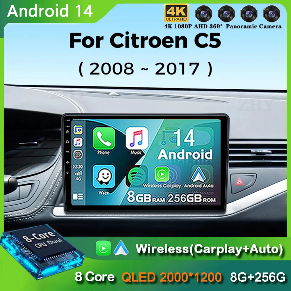 

Android 14 Carplay Car Radio for Citroen C5 2 2008 2009 - 2017 Navigation GPS Multimedia Player WiFi+4G Stereo Auto DSP Video BT