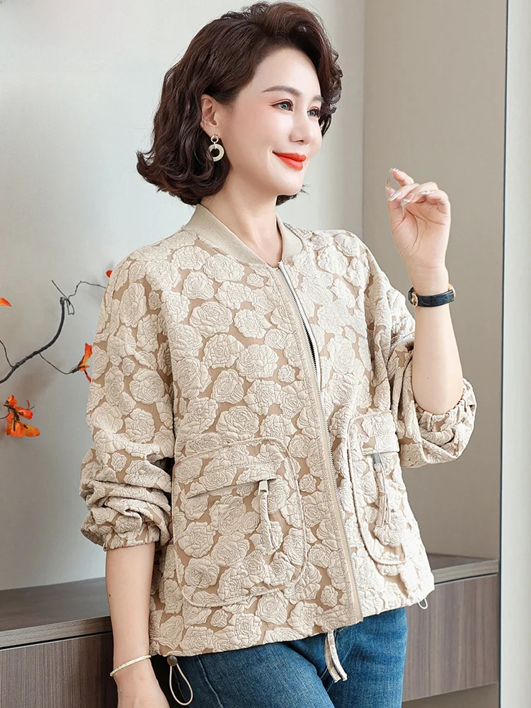 

Spring Autumn Mom Coat Casual Top ort Jaet Women Faionable Middle Aged And ly Wear Korean Sle Loose Fit Embroidered