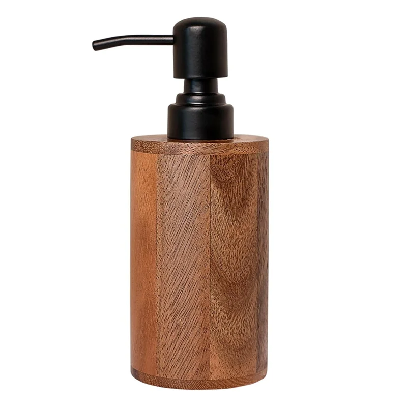ABRU-Wood Soap Dispenser,Refillable Hand Soap Dispenser For Bathroom & Kitchen, Cylinder Design, Rustic Countertop Decor