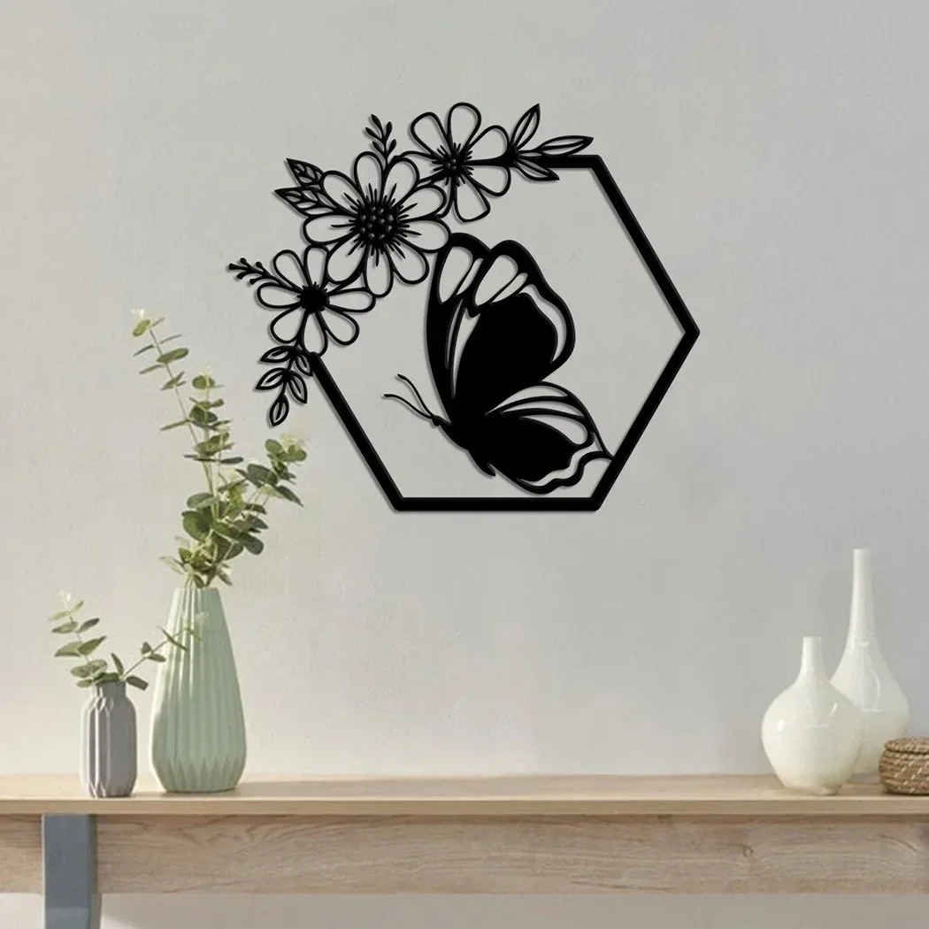 

Wrought iron hexagonal butterfly plant wrought iron black wall hanging decorative animal creative hot sale