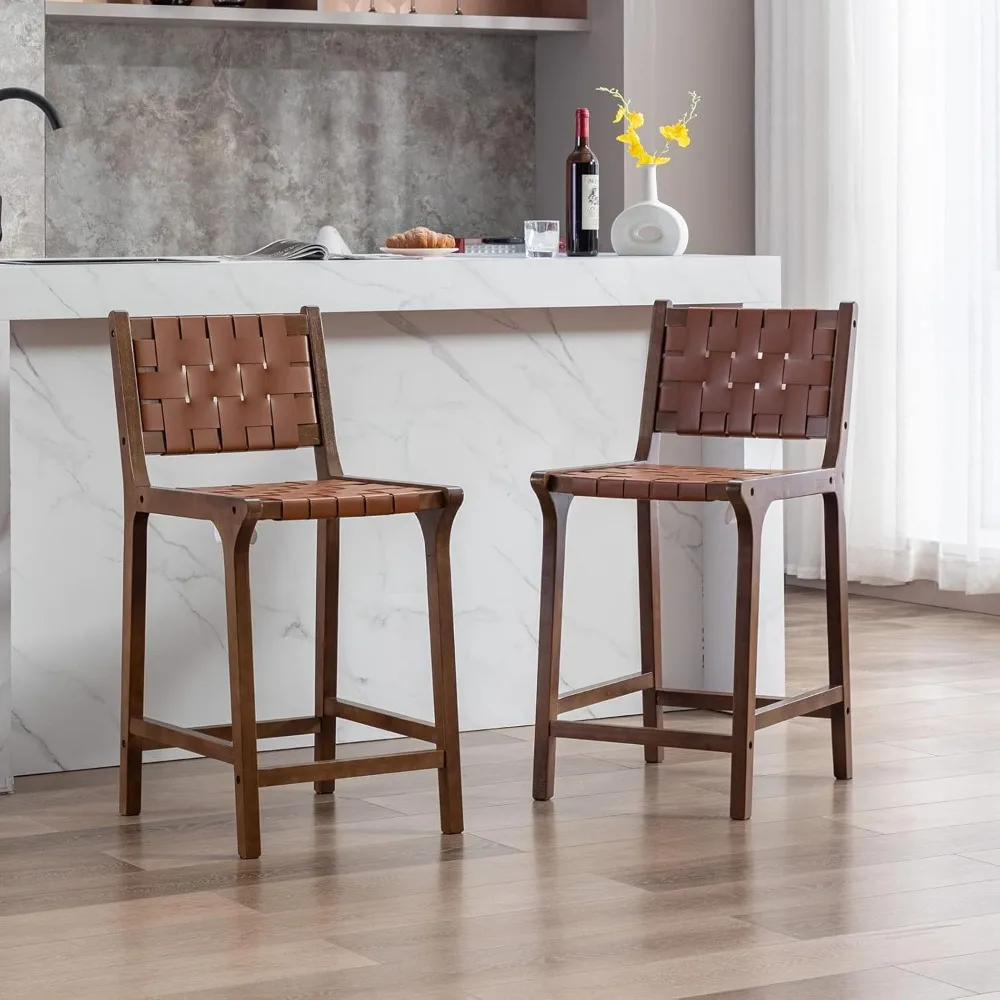 24 inch 2-piece medieval modern dining stool set with imitation belt, dining stool, kitchen island high table, brown