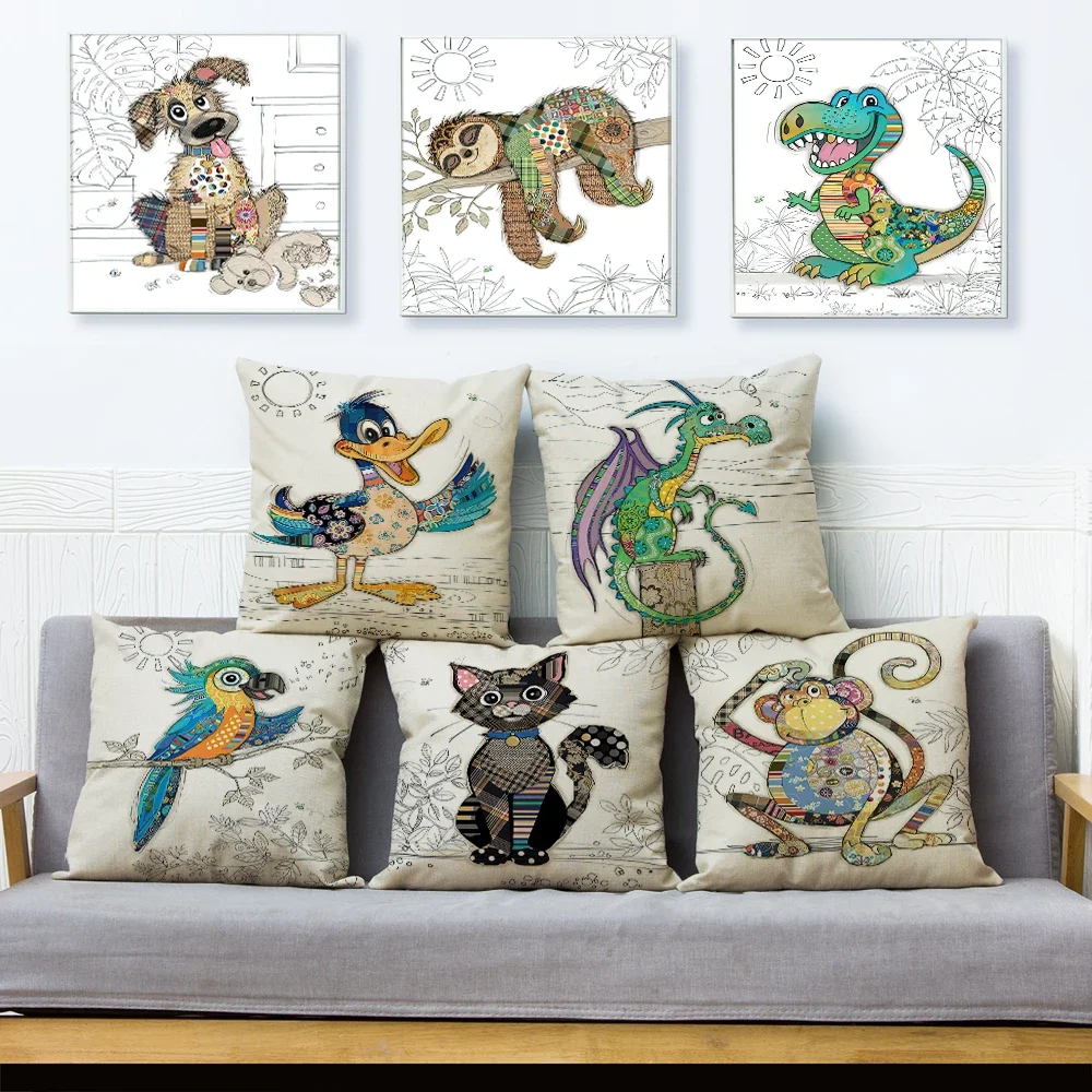 Dog Cat Crocodile Dinosaur Panda Squirrel Cushion Cover Double Print Decor Animal Pillowcase Polyester Pillow Case for Sofa Home