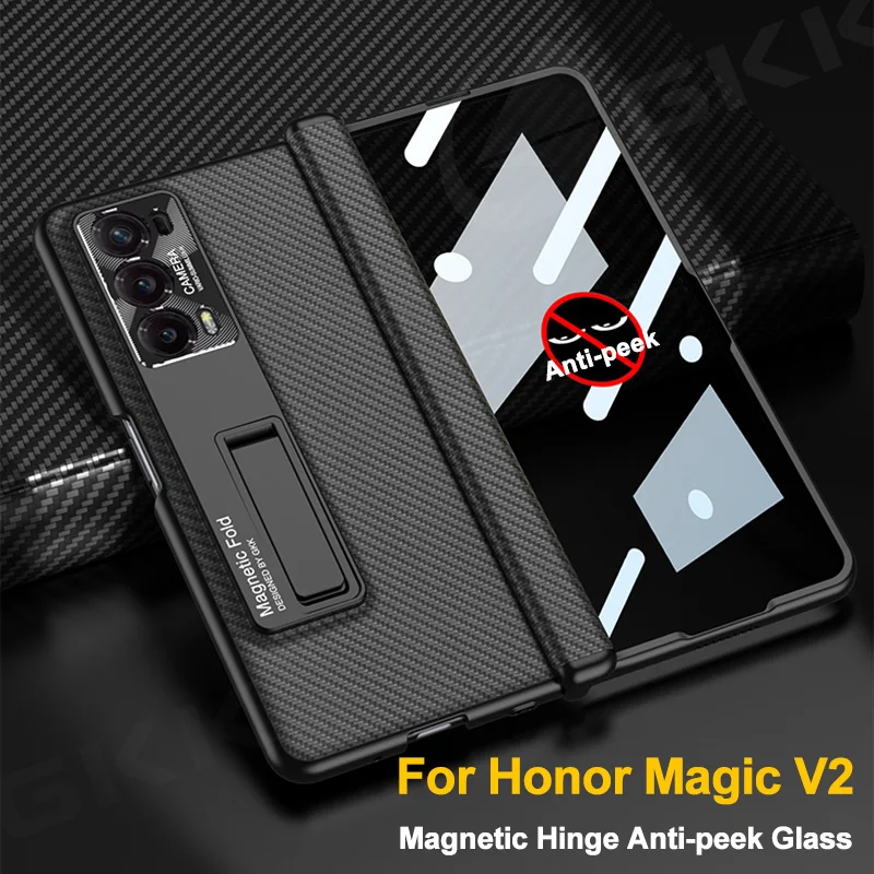 Magnetic Hinge Plain Leather Case for Honor Magic V2 Case Outer Anti-peek Glass Protective Shockproof Stand Cover for Magic V2