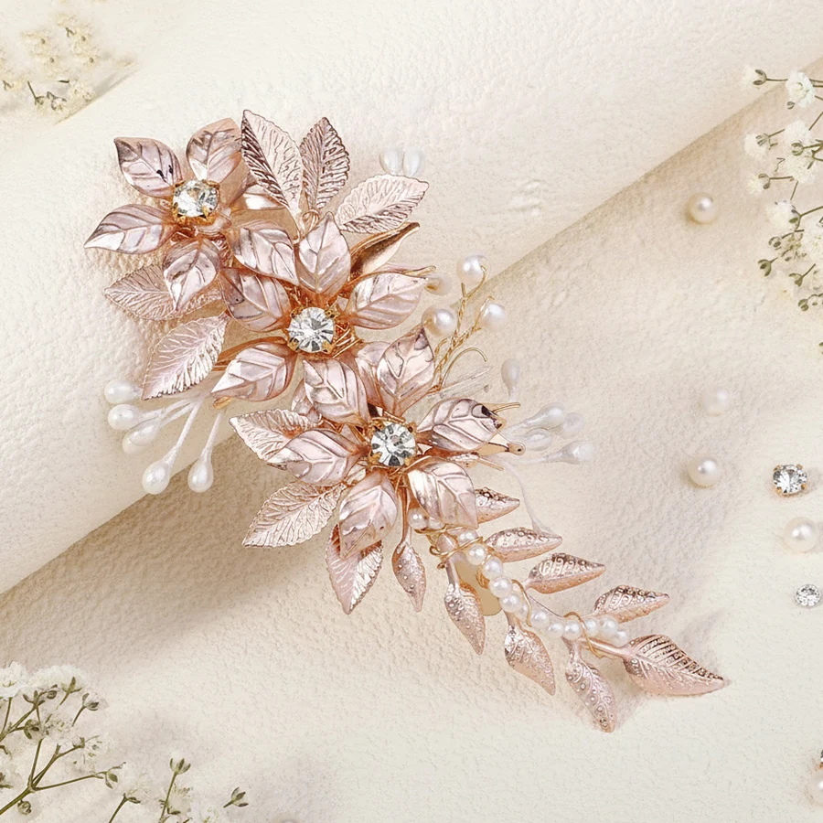 

Europe and the United Handmade Flower Headdress Hairpin Female Bridal Wedding Hair Accessories Alloy Leaf Duckbill Clip