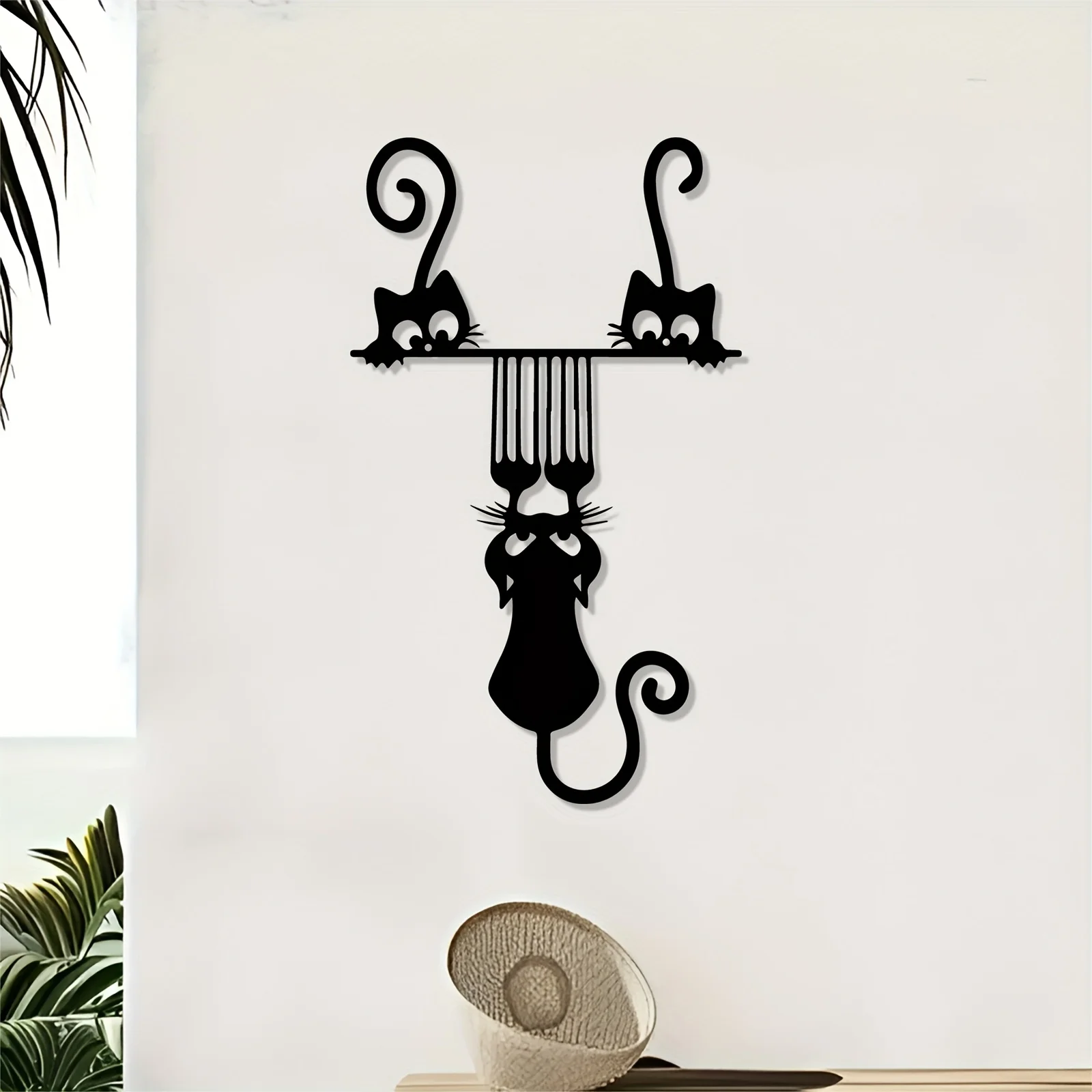 HELLOYOUNG Funny Cat Door Topper Wall Art, 2D Aluminum Wall Hanging Ornament, Black Cat Corner Decor for Living Room Bedroom