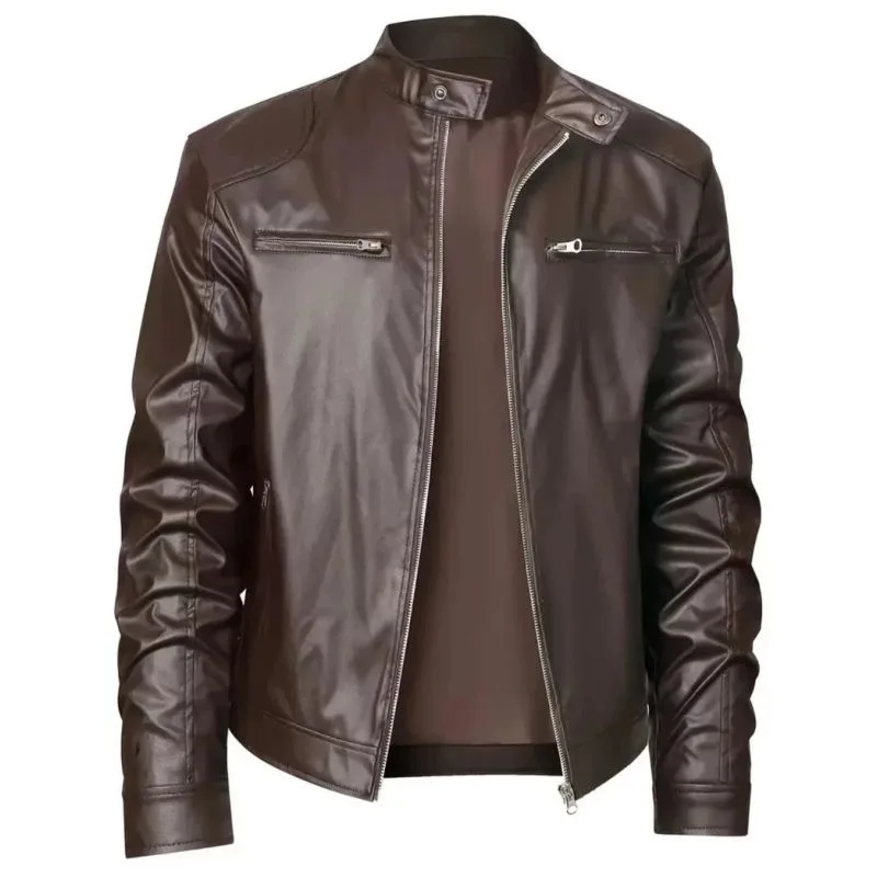 

Autumn and Spring New Fashion Trend Pure Color Motorcycle Leather Jacket Men's Loose Sports Large Size High Quality Biker Jacket
