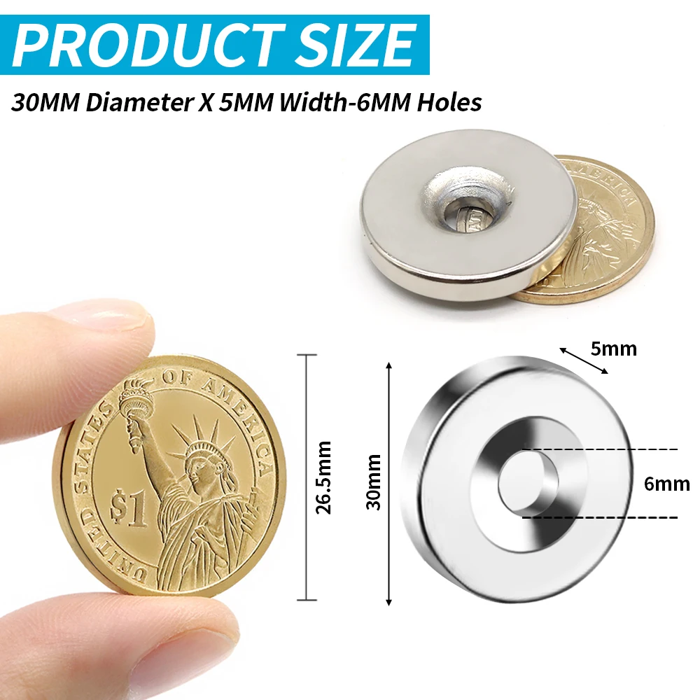 2/5/10/20/50Pcs N35 Super Strong Magnet 30mm X 5mm Hole 6mm Round Magnetic NdFeB Neodymium magnet Powerful Disc imanes with hole