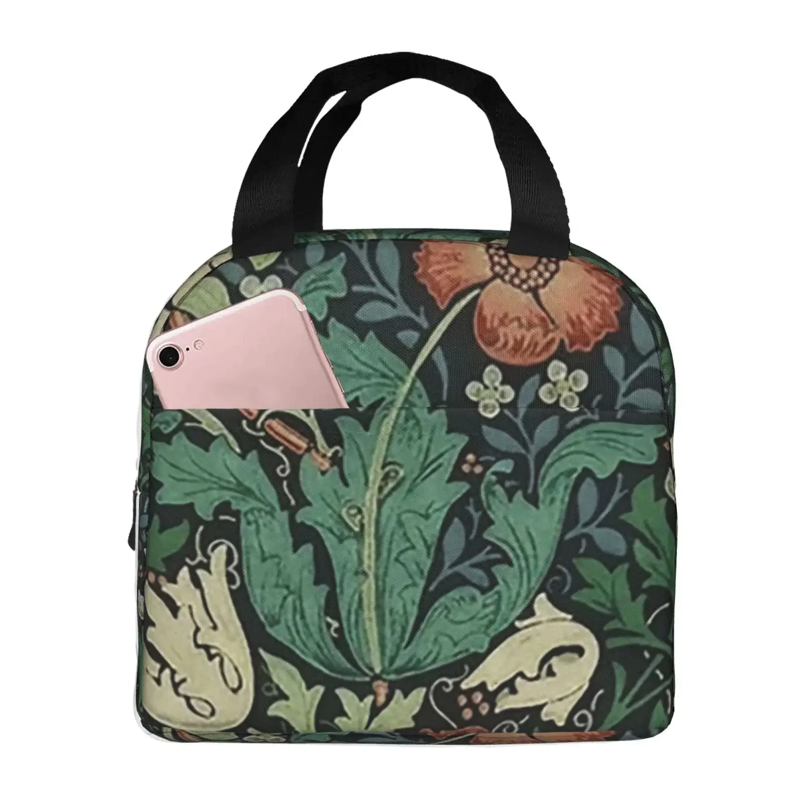 Vintage Style Botanical Flowers And Plants Lunch Bag Portable Thermal Cooler Insulated Bento Box For  Food Tote Bags