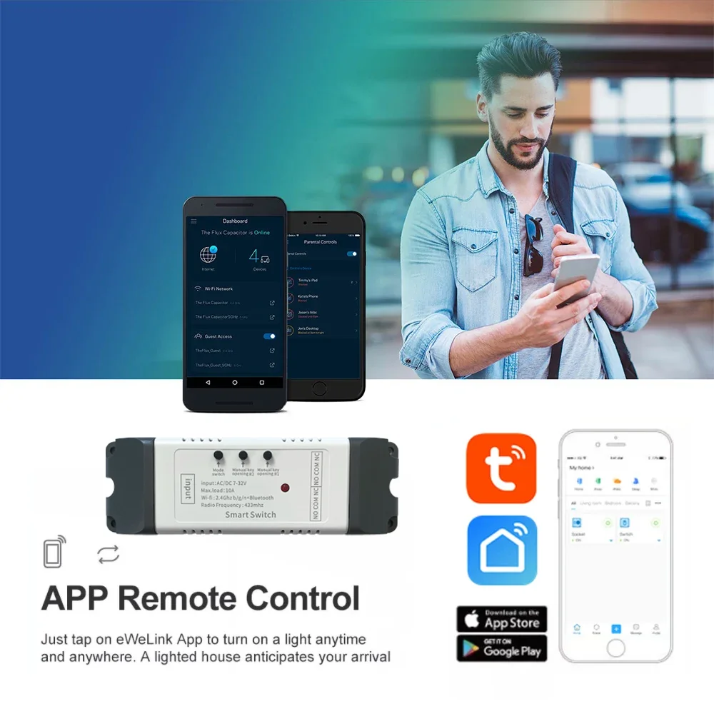 2CH Tuya APP Wifi Wireless Smart Switch Module 433 Remote Control Smart Home Garage Universal Remote Relay Alexa Google Home