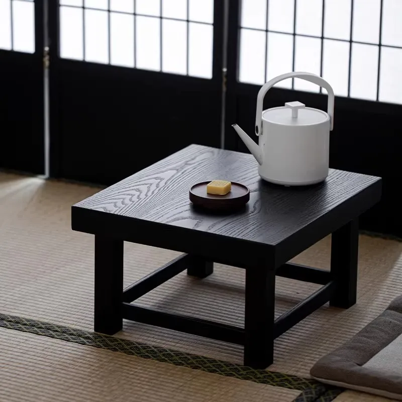 Solid wood carbonized black ash wood tatami bed and breakfast living room small apartment tea table