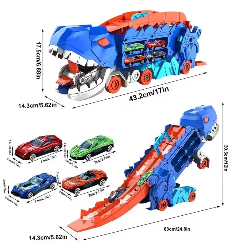 Dual-Modus-Dinosaurier-Auto-Spielzeug mit Griff, der Rutsche schluckt, Dinosaurier-transformiertes Spielzeug, Rennen, faltbares Dinosaurier-Track-Spielzeug, Festival-Geschenk