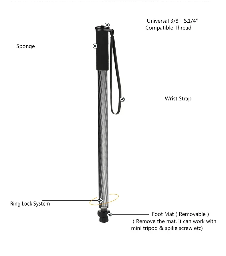 Light weight Carbon Fiber Monopod Professional Tripods 360 Degree Rotating Camera Monopod Carbon Trekking Pole