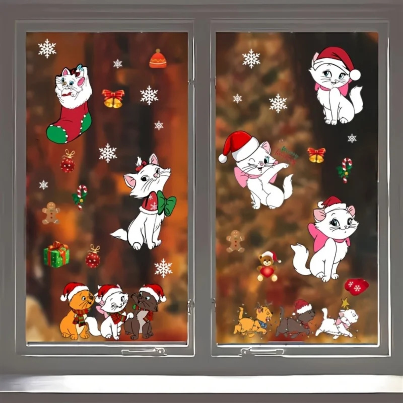 1 ملصق ديزني ماري كات لعيد الميلاد، عمل فني للديكور الداخلي، مناسب للنوافذ والشرفات وخلفيات الحائط