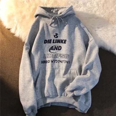 Korean Autumn Winter Letter Print Hooded Sweatshirt for Women Loose Casual Warm Street Pullover Sweatshirt Women Clothes Unisex