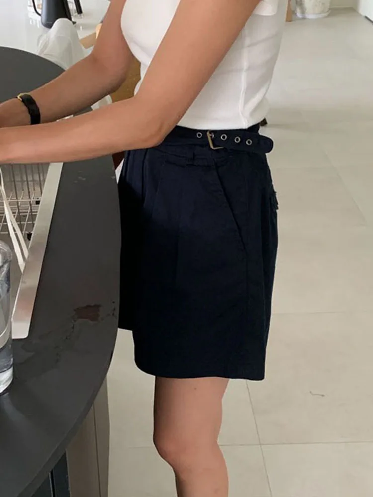 Casual katoenen orts Uitlopende broek met hoge taille voor dames Asymmetrisch ontwerp Lente Zomer Faion Elements Tweekleurige vakanties