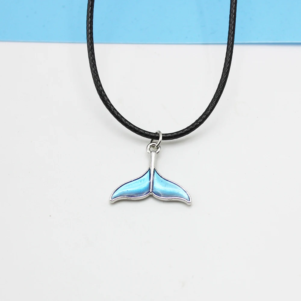 Blue Ocean Dolphin Whale Tail Pendant Necklaces Simple PU Leather Chokers Collares For Women Girl Daily Jewelry Party Gifts