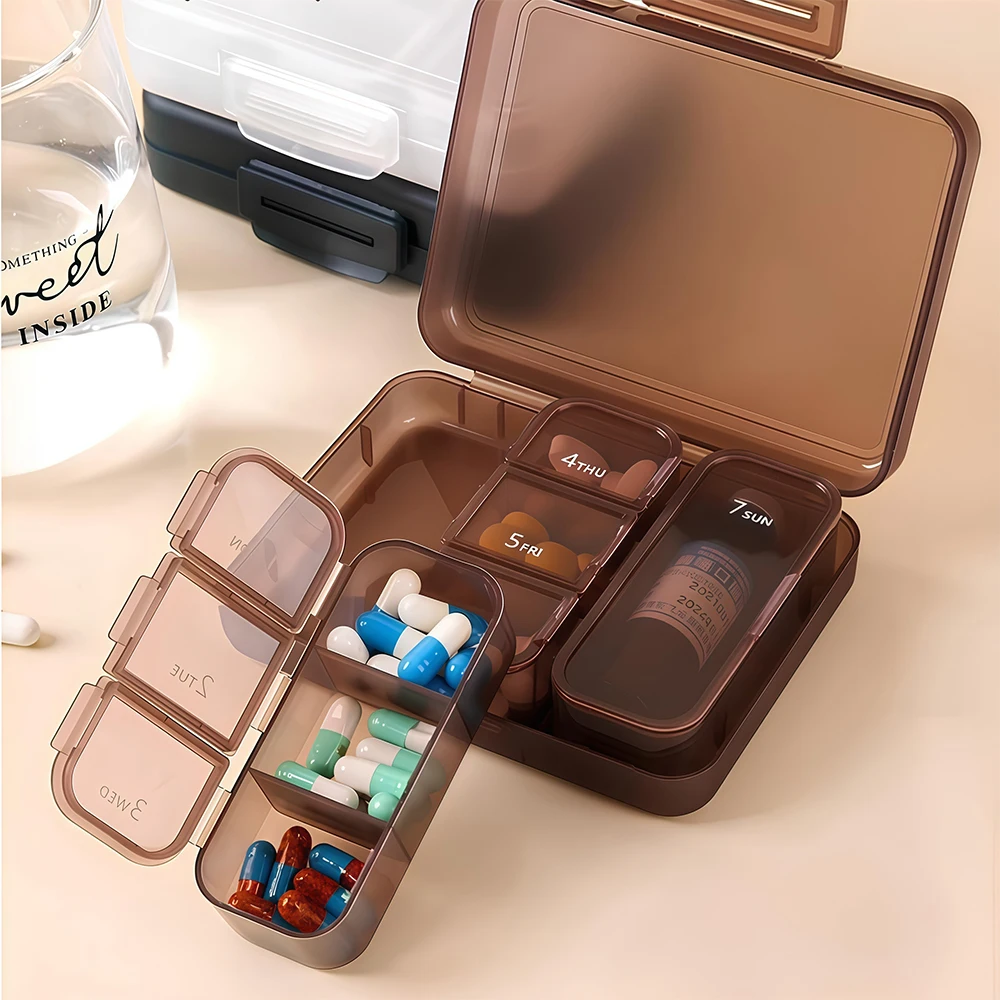 

2Pcs/Set Weekly Pill Organizer and Pill Cutter,7 Day Pill Box,Daily Vitamin Case 7 Compartments for Fish Oil Medicine Supplement