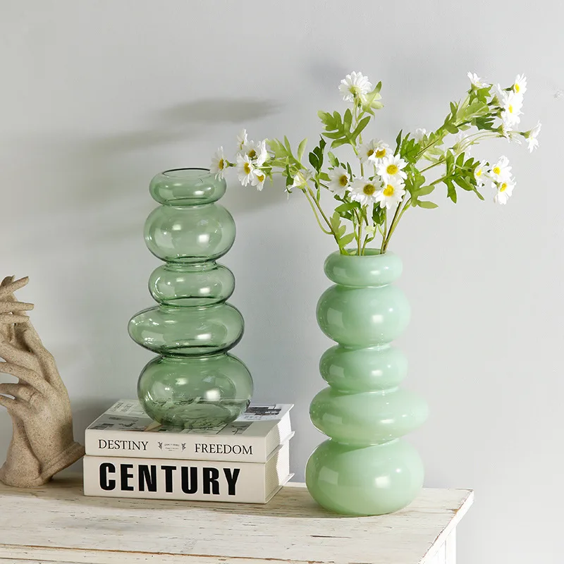 Glasvase Kieselstein-Stapel Geometrisch Transparentes Terrarium Unregelmäßige Form Blumenarrangement Wohnungsdekoration Accessoires