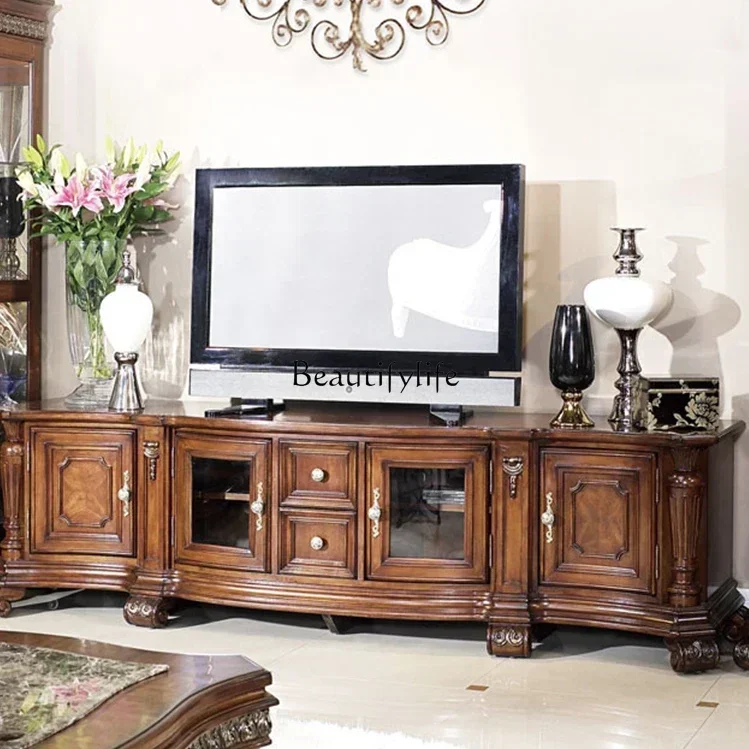 

yj5 European carved floor cabinet living room all solid wood TV cabinet household