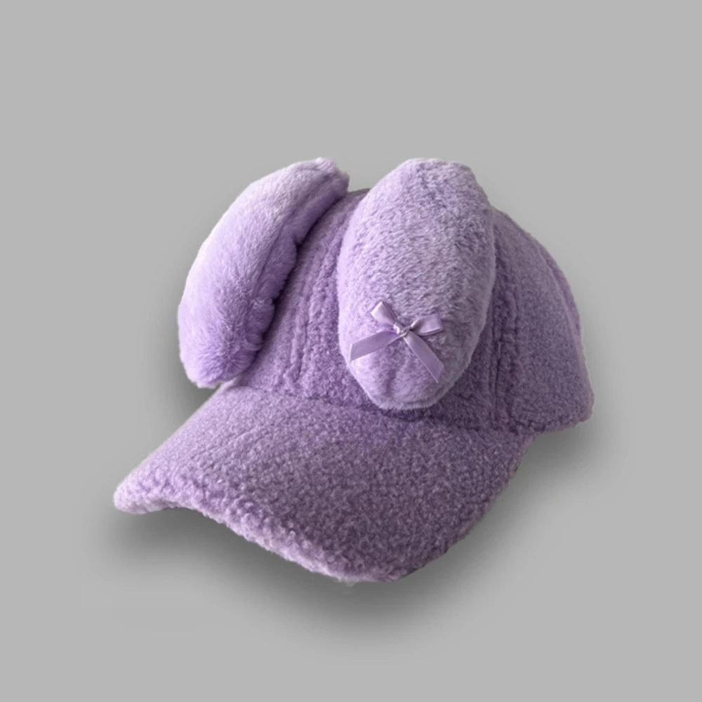 

Cute Korean Y2k Rabbit Ear Hat Autumn Winter Lamb Fleece Women's Baseball Hat Casual Outdoor Peaked Cap Girls