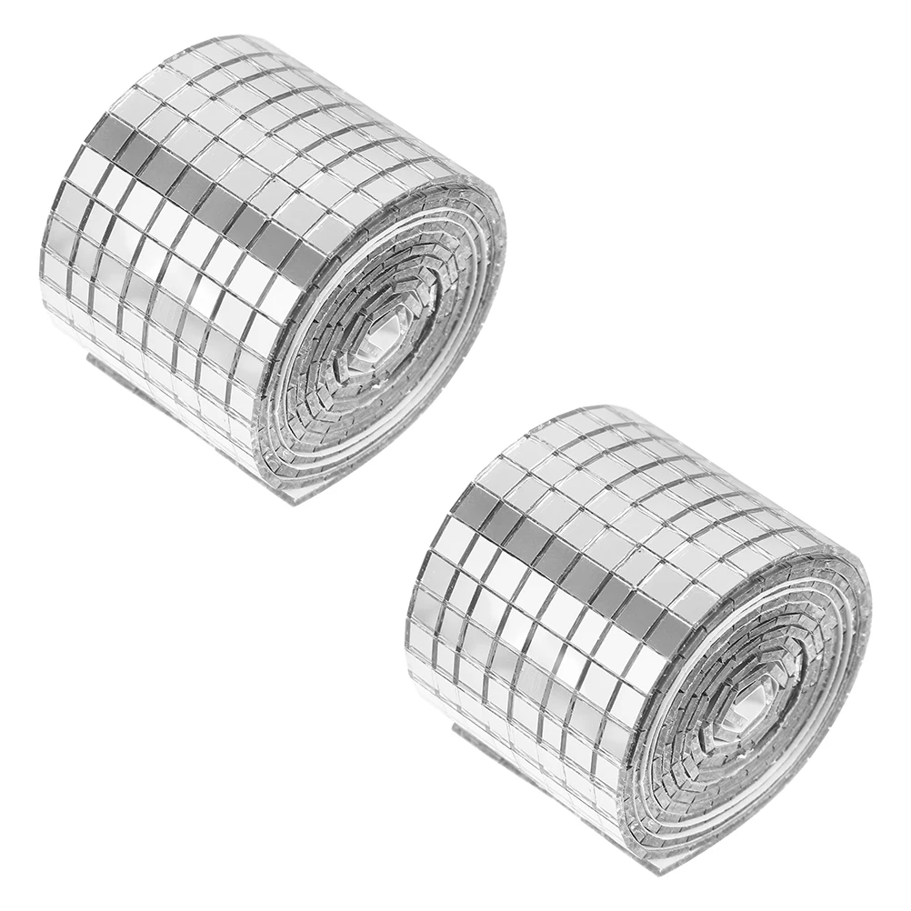 

2 Rolls Wall Sticker Mosaic Tile for Square Crafts Bathroom Adhesive Tiles Glass Fiber Mirror Mini