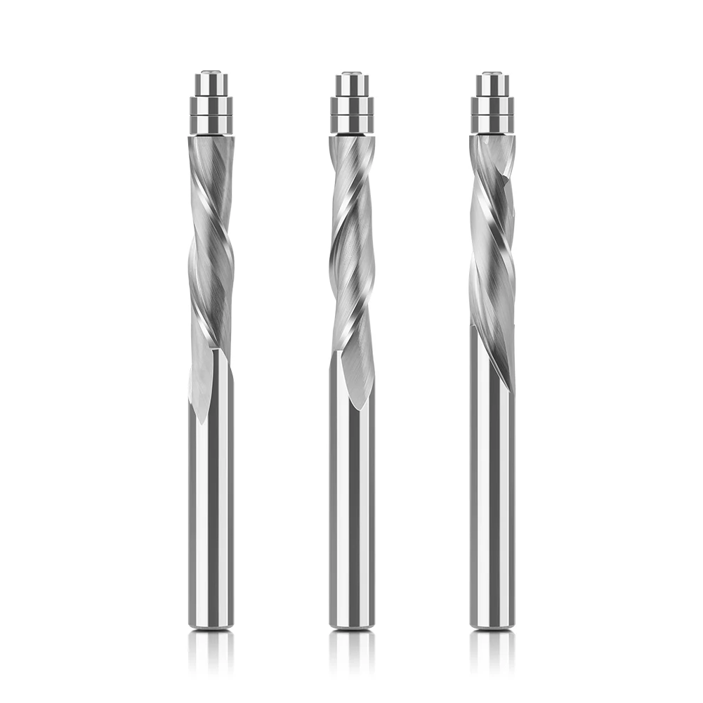 1-3PC 6.35mm Shank Solid Carbide Bearing Guided Two Flute Flush Trim Router Bits Woodworking Milling Cutters End Mill