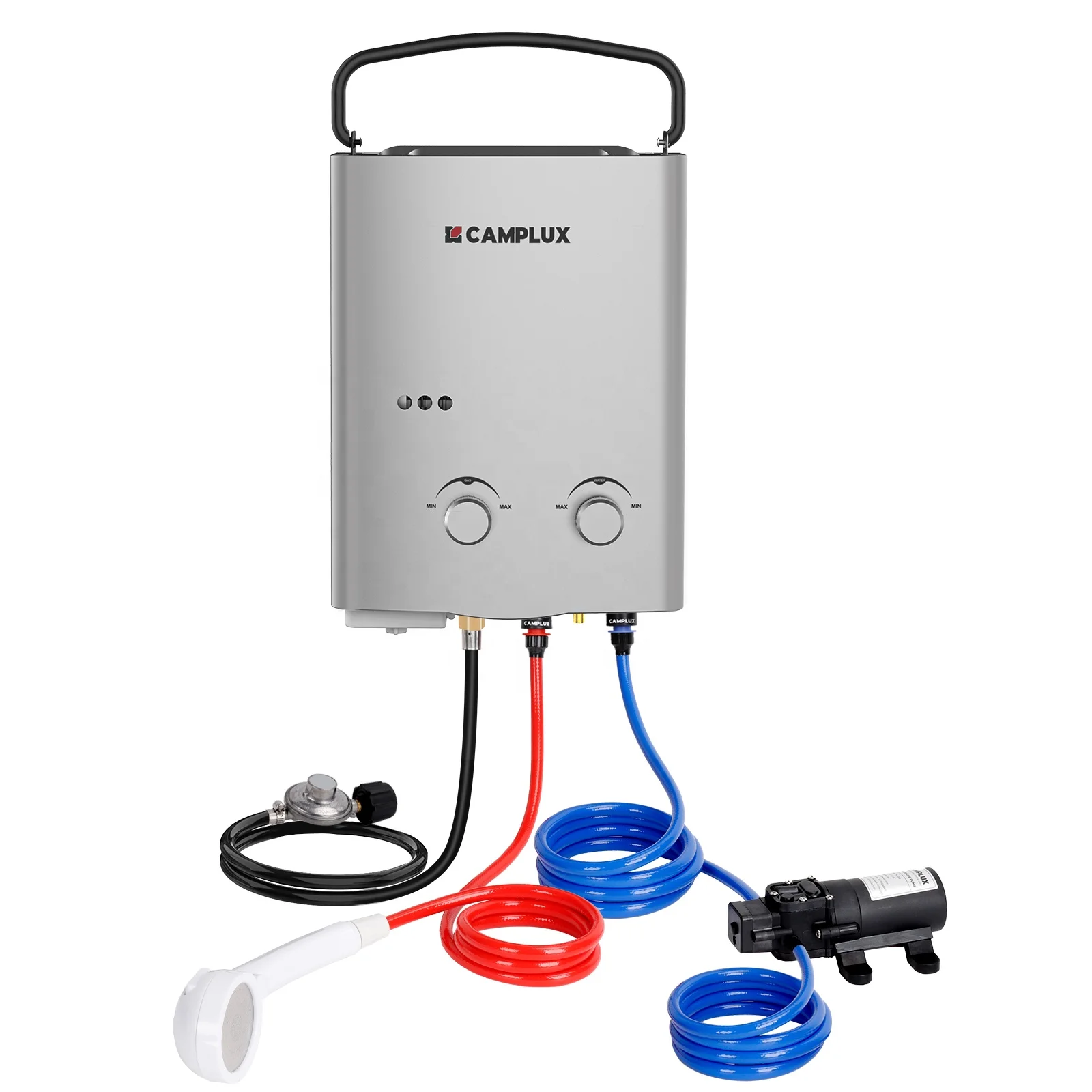 

CAMPLUX Tankless Water Heater Outdoor, 1.32 GPM Portable Propane Camping Water Heater, 5L, AY132GP43, Gary With Pump