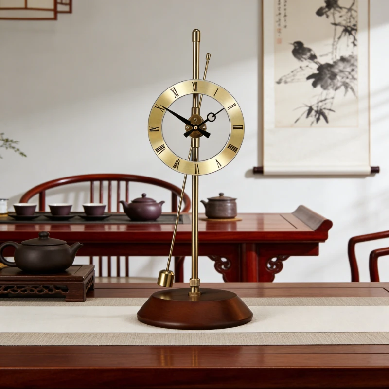 Solid Wood Metal Restaurant Decoration Desk Clock European Style Living Room Desktop Gadget Fashion Mute Nightstand Alarm Clock