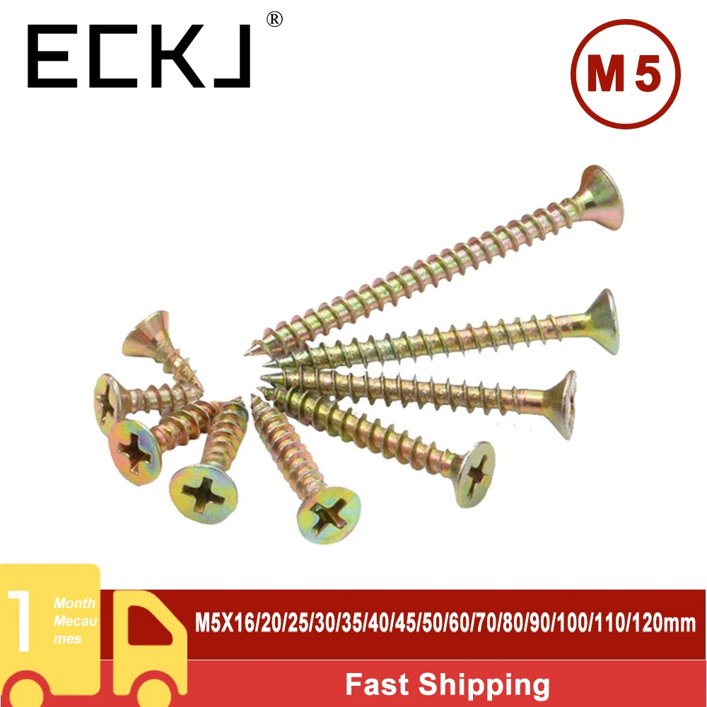 

ECKJ M5Phillips Drive Flat Head Drywall Screws Cross Recessed Self-tapping Thread Countersunk Brass Wood Fiberboard Hinge