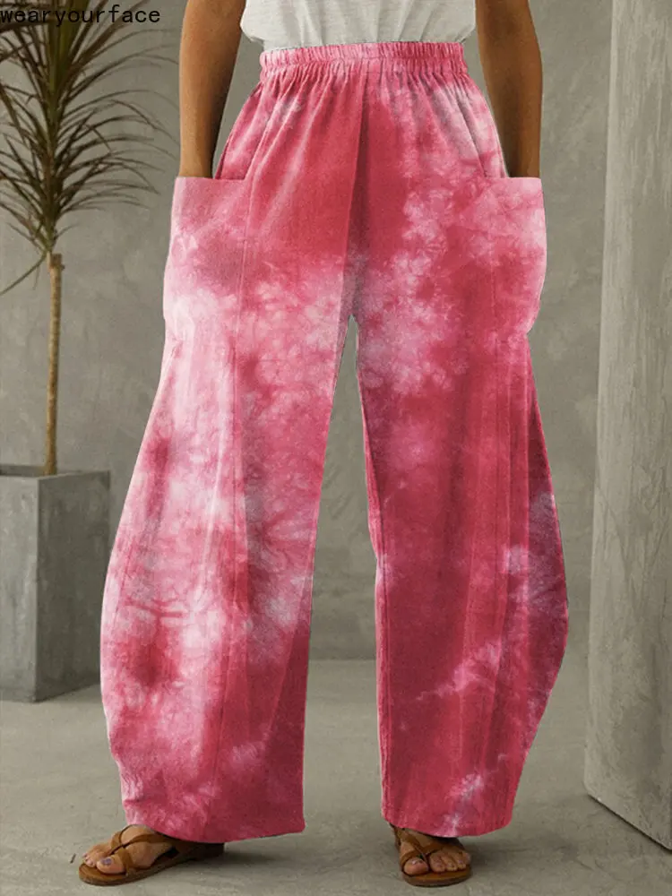 

Colors Tie-dye Effect Wide Leg Pants Full Length All Over Print Thin Hipster Fashion Summer Streetwear Trousers Women Clothing