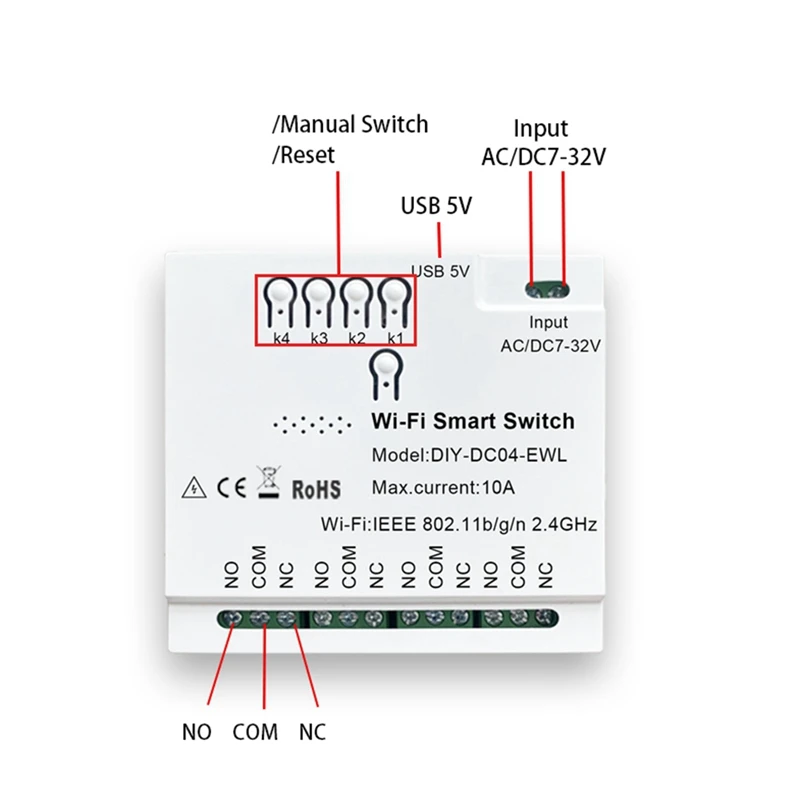 4CH ewelink สวิตช์อัจฉริยะ Wi-Fi 85-265V USB 5V 2.4G WiFi smartlife บ้านอัตโนมัติโมดูลสำหรับ iftt Alexa Google Home ติดตั้งง่าย