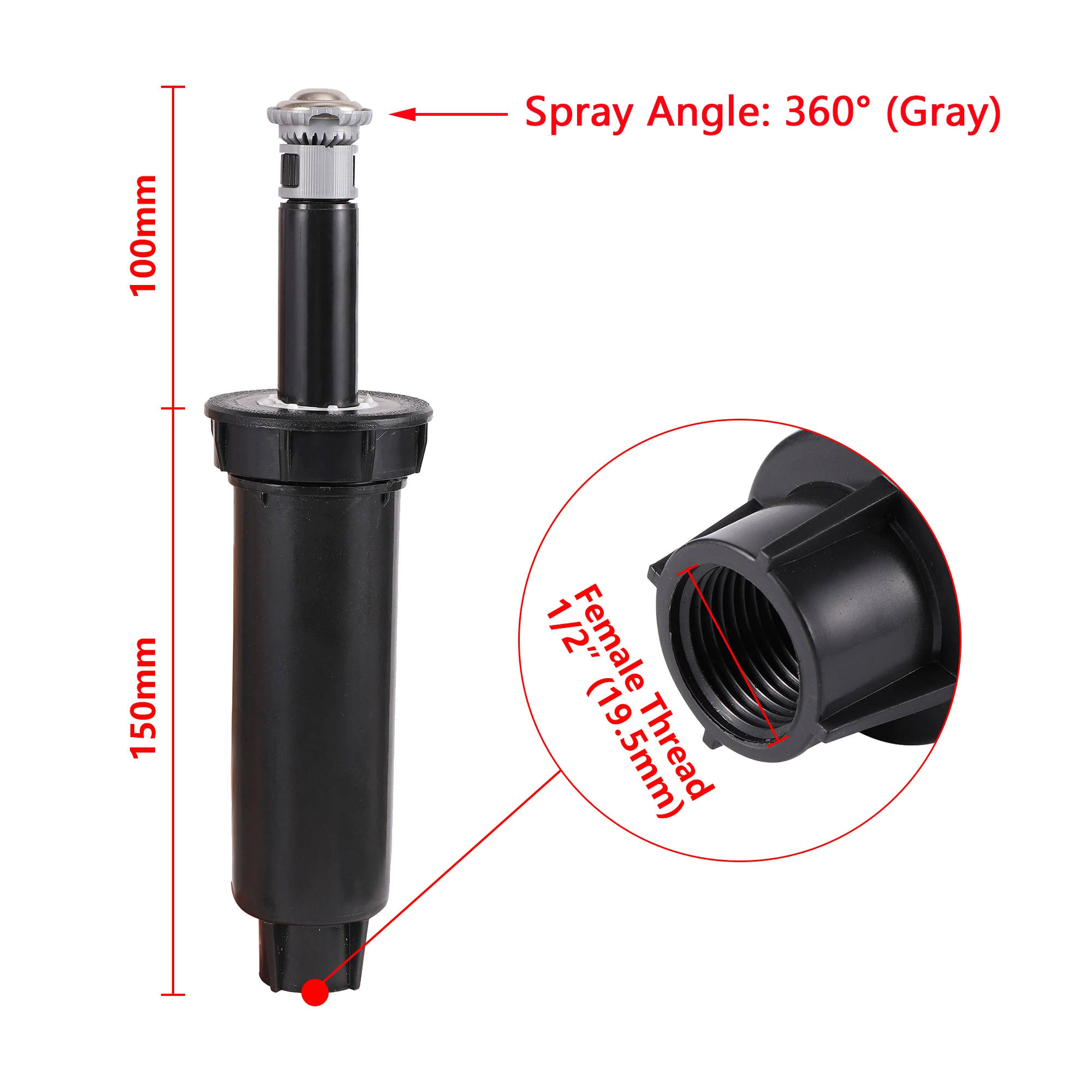 Adjustable 360° 45°~270° Buried Pop-Up Sprinkler 1/2\