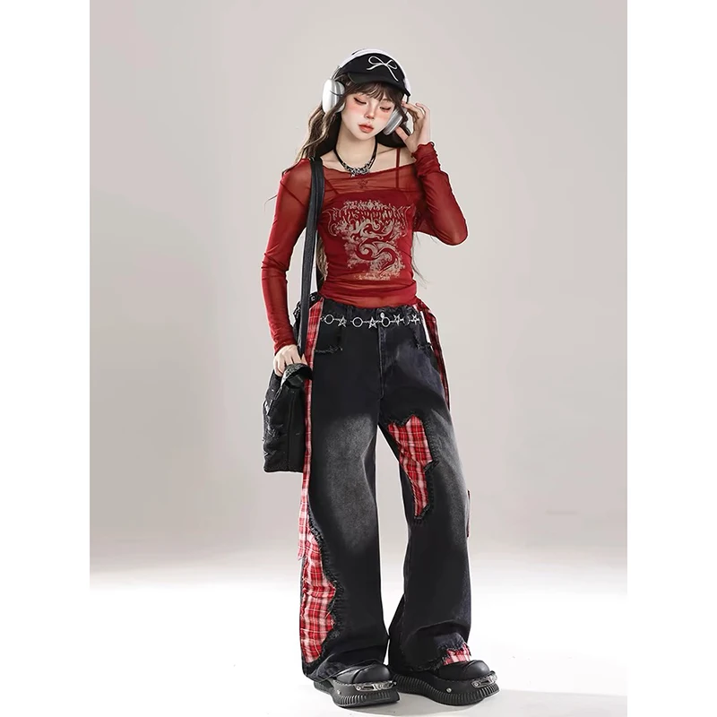 Women Tide Jeans Grunge Japanese Harajuku Y2K Baggy Denim Pants