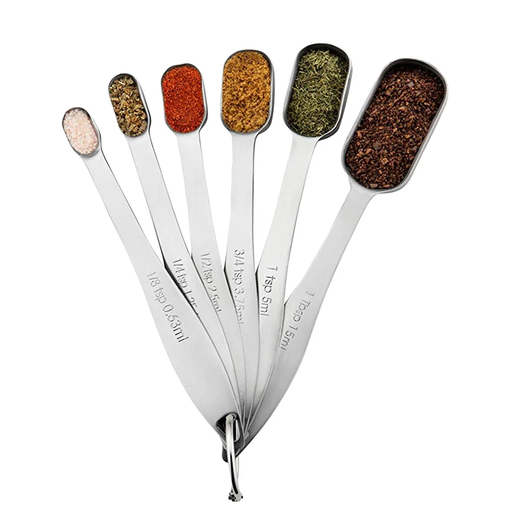 

6Pcs Stainless Steel Measuring Spoon Set Easy Use Graduated Kitchen Spoons for Baking Coffee Sugar Spice Measuring Tools