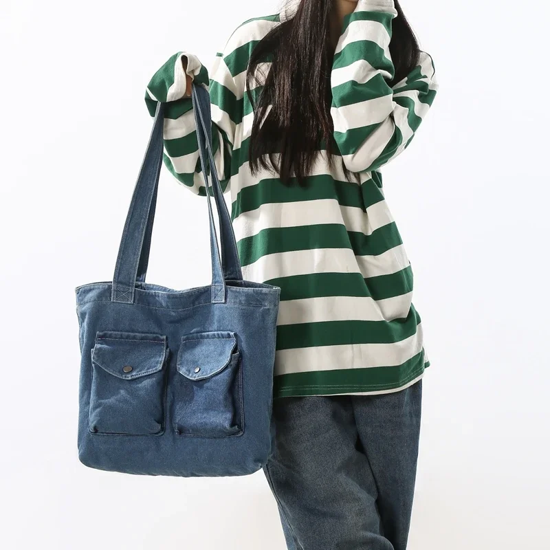 Vintage Denim Women's Bag New Jeans Tote Bag Y2K Canvas Shoulder Bag Eco Bag Korean Shopper Female Purses and Handbag Daily Sac