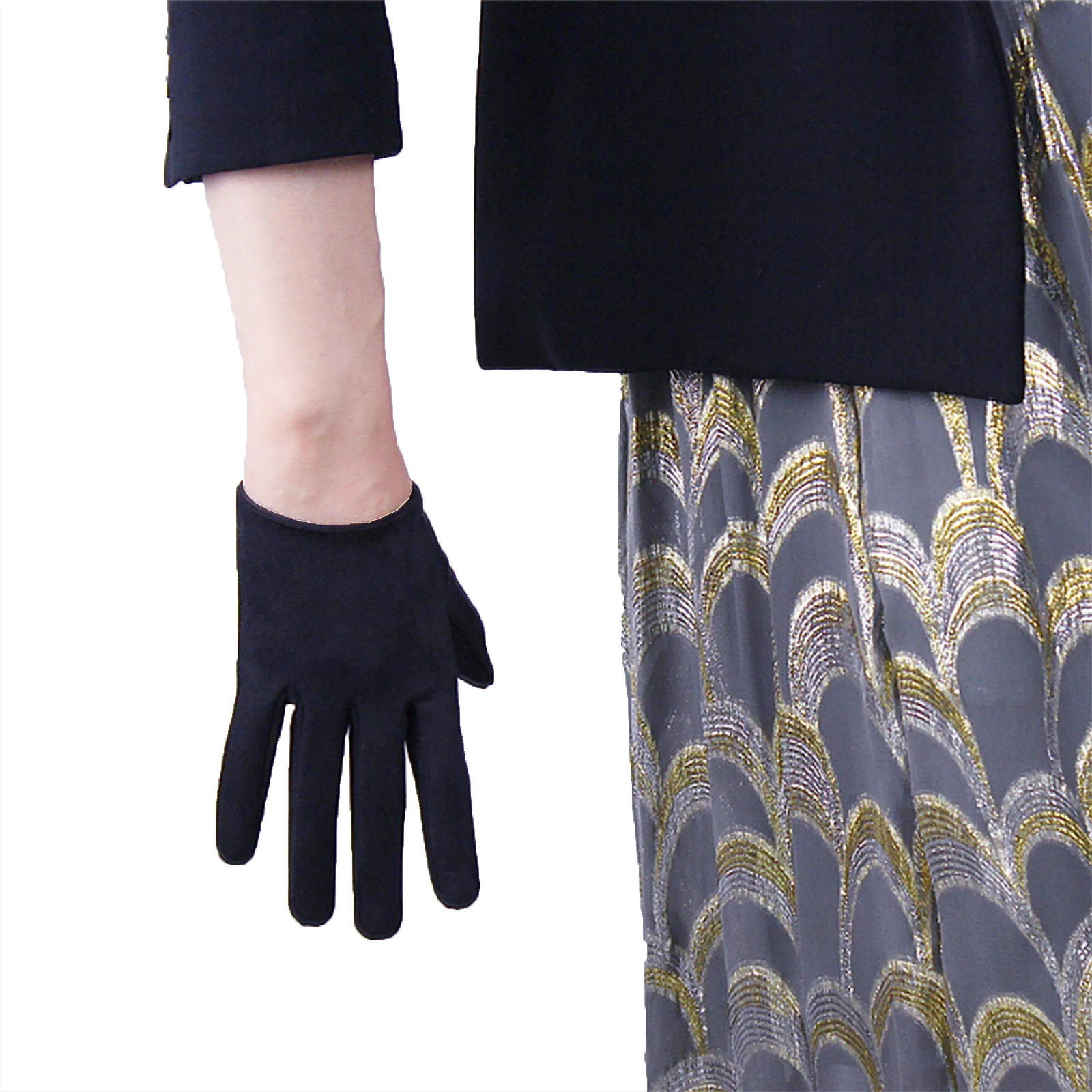 Women's Black Suede Gloves Extra Short 16cm Faux Leather Evening Party Dressing Halloween Costume Cosplay Driving Glove